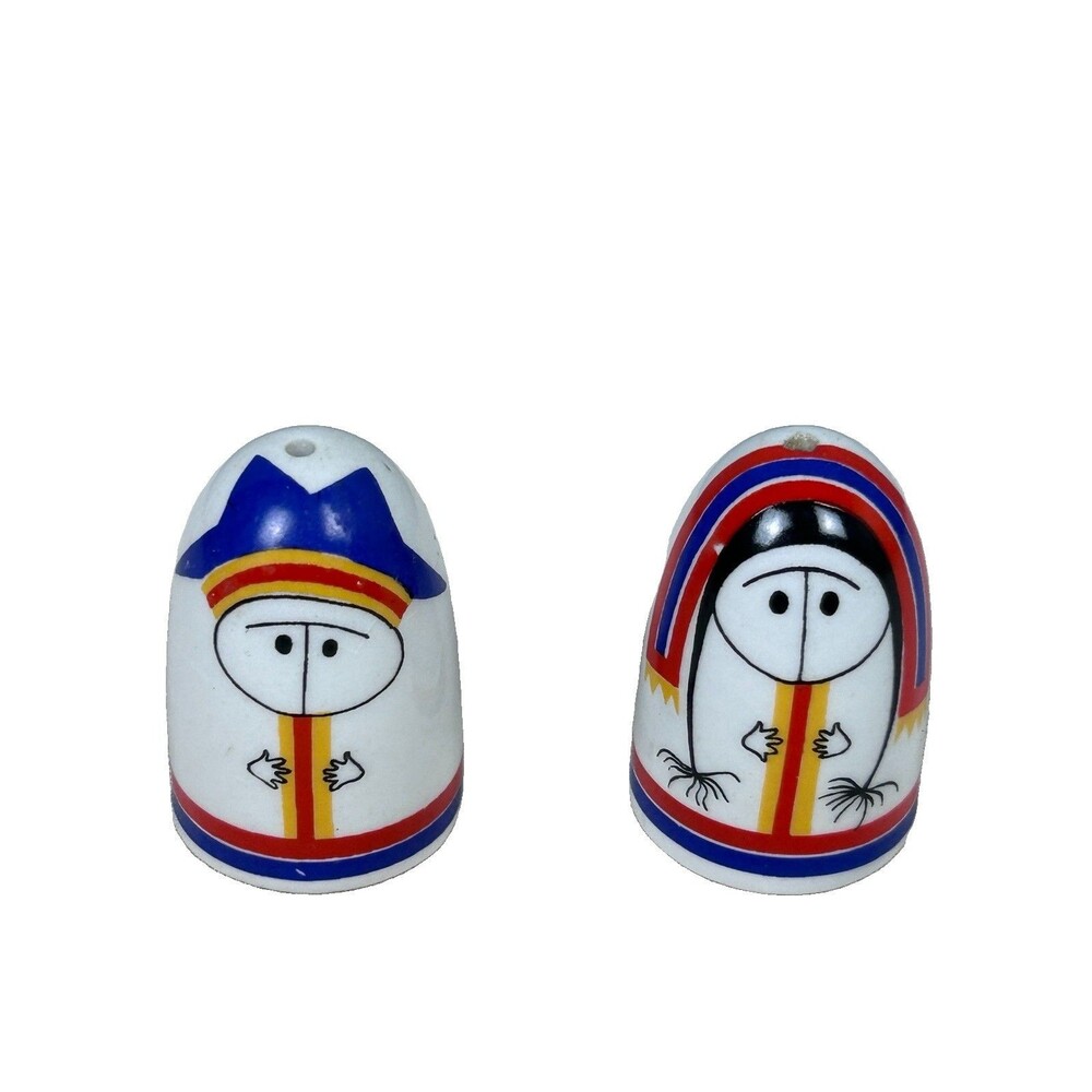 Vintage Salt & Pepper Shakers Marked Arabia Made In Finland Sami Folk Art MCM